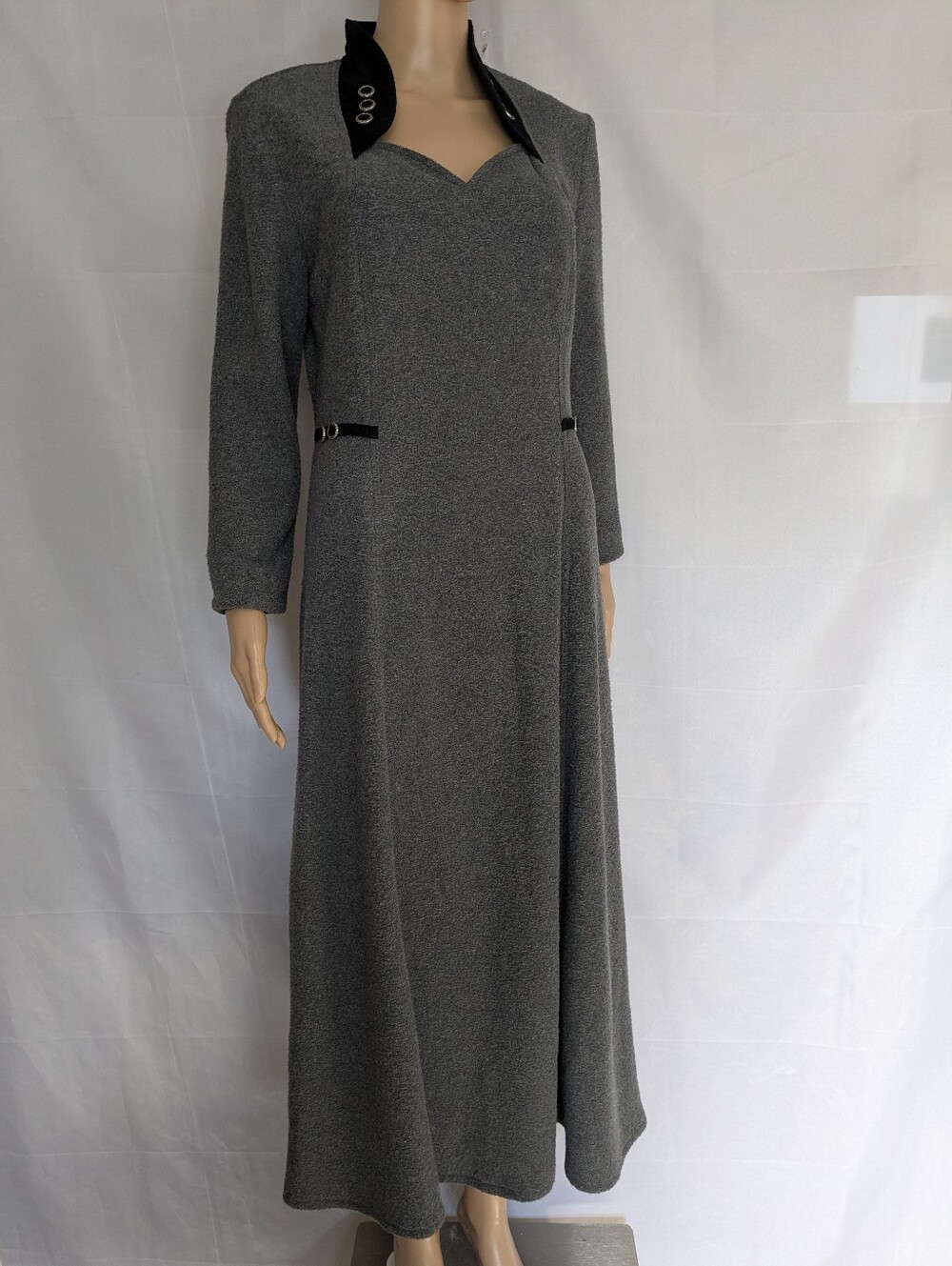 Vintage 90s Sketches Clothing Grey Terry Fleece Microsuede Collar Maxi Dress 10